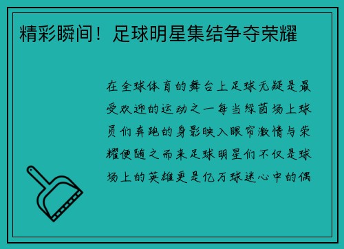 精彩瞬间！足球明星集结争夺荣耀